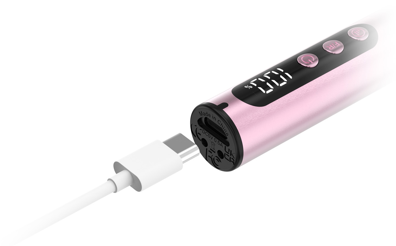 SenCiciMen Cordless Portable Electric Nail Drill 16000 RPM 11 Grinding Heads (VC-21) Pink
